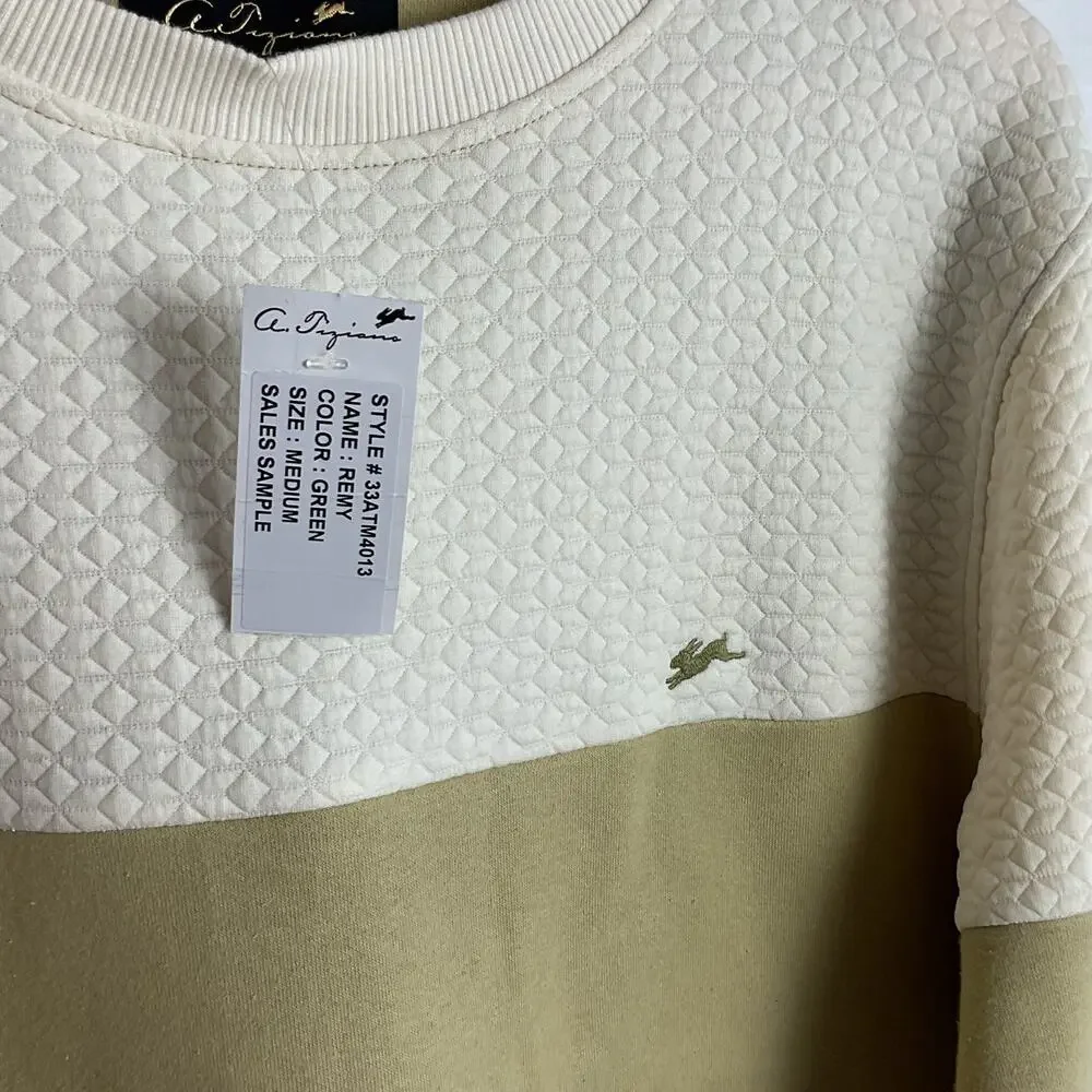 A. Tiziano Tan Khaki Jacquard Knit Crewneck Mens M NWT